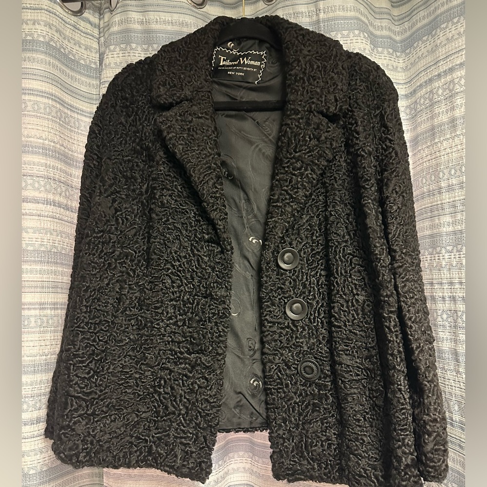 Black Persian Lamb Fur Coat S/M